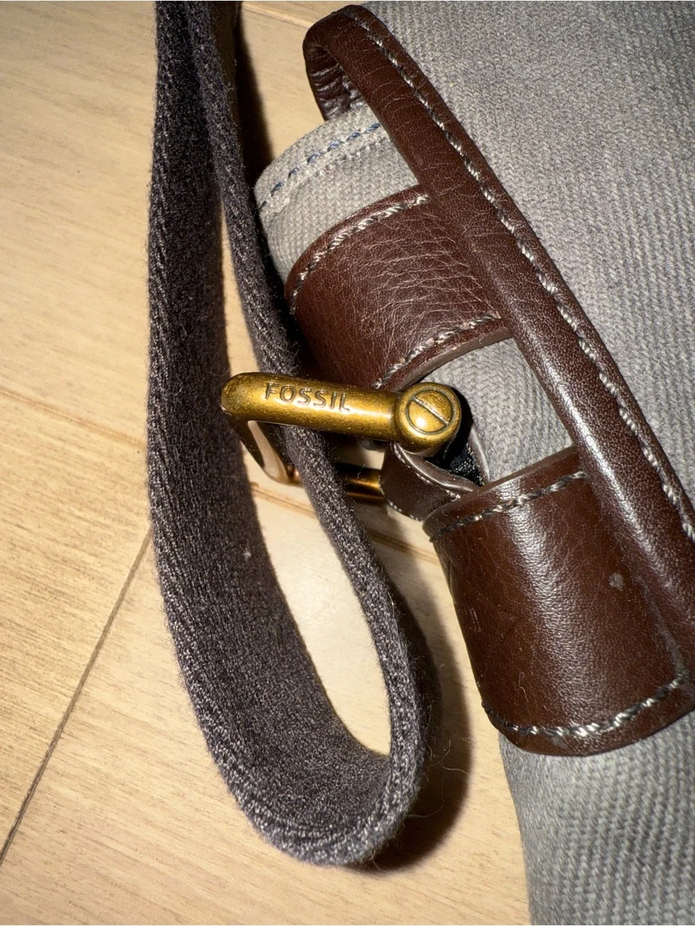 Fossil Gray Canvas briefcase with Dark Brown Trim